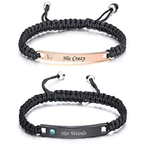 MJartoria Couples Bracelets, Personalized Matching Bracelets for Couples His and Hers, Handmade Rope Braided Rhinestone, Stainless Steel Bracelets for Wife Husband MJartoria Couples Bracelets, Personalized Matching Bracelets for Couples His and Hers, Handmade Rope Braided Rhinestone, Stainless Steel Bracelets for Wife Husband