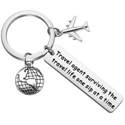 AKTAP Travel Agent Gift Travel Agent Keychain Travel Agent Surviving The Travel Life One Sip at Time Appreciation Jewelry Thank You Gift for Travel Agent