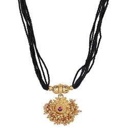 Efulgenz Indian Bollywood Traditional Gold Plated Ruby Emerald/Color CZ Stone Mangalsutra Pendant Necklace Jewelry with Chain for Women