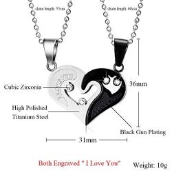 MMTTAO 2Pcs/Set His & Hers Matching Set Titanium Stainless Steel Couple Pendant Necklace for Men Women Lover Cubic Zirconia CZ Charms Pendant Friendship Relationship Promise Love Fashion Jewelry Gifts