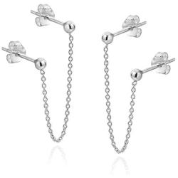 Rare Double Ball Pierced Chain .925 Sterling Silver Earrings