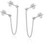 Rare Double Ball Pierced Chain .925 Sterling Silver Earrings