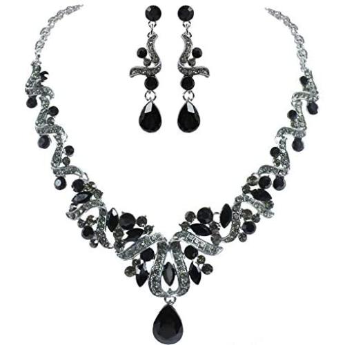 Mlouye Wedding Necklace Sets Earrings Teardrop Leaf Ribbon Vine Statement Jewelry Set