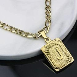 Joycuff Gold Square Initial Necklaces for Women Men Teen Girls Boys Husband Dad Mom Daughter Personalized Name 26 Alphabets Stainless Steel Figaro Chain Vintage Medallion Pendant Necklace