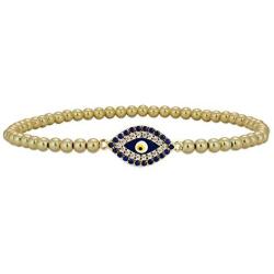 Anela Evil Eye Bracelet, 14kt Gold Filled Beaded, Stretch and Stackable, Good Luck Eye Bracelet, Hand Made in USA