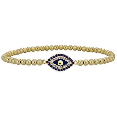 Anela Evil Eye Bracelet, 14kt Gold Filled Beaded, Stretch and Stackable, Good Luck Eye Bracelet, Hand Made in USA