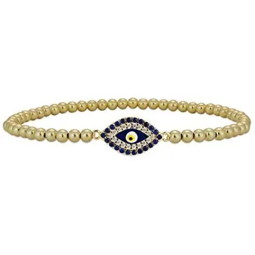 Anela Evil Eye Bracelet, 14kt Gold Filled Beaded, Stretch and Stackable, Good Luck Eye Bracelet, Hand Made in USA Anela Evil Eye Bracelet, 14kt Gold Filled Beaded, Stretch and Stackable, Good Luck Eye Bracelet, Hand Made in USA