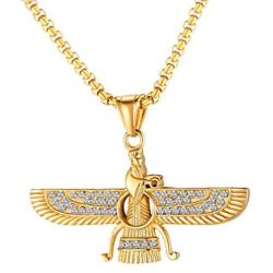 Nsitbbuery Hip Hop Farvahar Stainless Steel Zoroastrian Pendant Chain Necklace