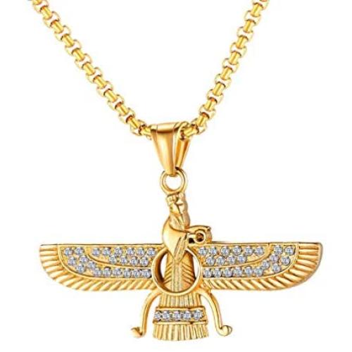 Nsitbbuery Hip Hop Farvahar Stainless Steel Zoroastrian Pendant Chain Necklace