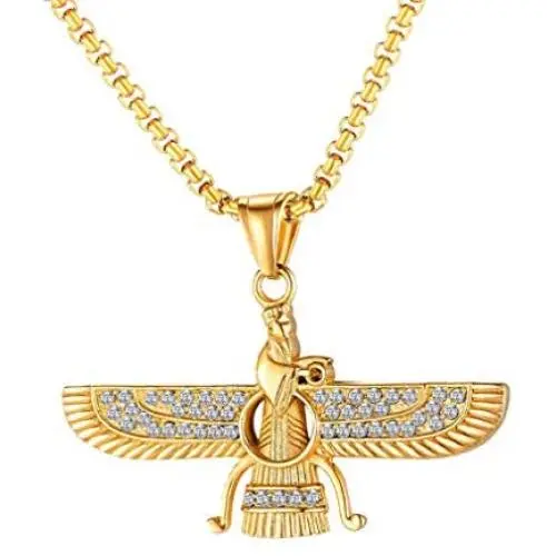 Nsitbbuery Hip Hop Farvahar Stainless Steel Zoroastrian Pendant Chain Necklace Nsitbbuery Hip Hop Farvahar Stainless Steel Zoroastrian Pendant Chain Necklace