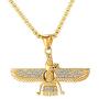 Nsitbbuery Hip Hop Farvahar Stainless Steel Zoroastrian Pendant Chain Necklace