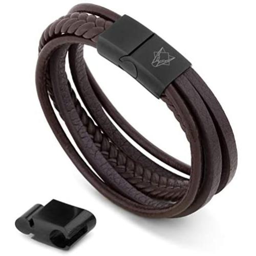 Akitsune Pax Leather Bracelet | Link Bangle Trinket Women Magnetic Bracelet - Silver Matte Black