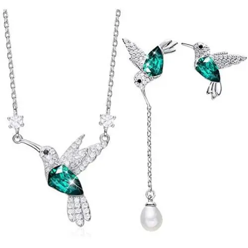 CDE Jewelry Sets Hummingbird S925 Sterling Silver Pendant Necklace Pearl Earrings Set Embellished with Austrian Crystals Birthday Mothers Day Jewelry Gifts for Mom Women Girls CDE Jewelry Sets Hummingbird S925 Sterling Silver Pendant Necklace Pearl Earrings Set Embellished with Austrian Crystals Birthday Mothers Day Jewelry Gifts for Mom Women Girls