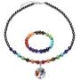 Jovivi Black Magnetic Hematite 7 Chakra Healing Balancing Therapy Energy Crystal Stretch Beads Bracelet & Tree of Life Necklace Pendant