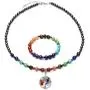 Jovivi Black Magnetic Hematite 7 Chakra Healing Balancing Therapy Energy Crystal Stretch Beads Bracelet & Tree of Life Necklace Pendant
