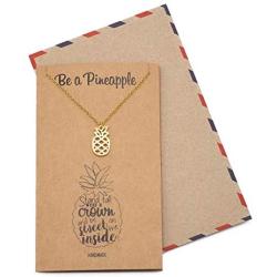 Quan Jewelry Pineapple Necklace, Handcrafted Gold Tone Motivational Fruit Pendant Charm, Pineapple Sweet Birthday Tropical Gift - 100% Handmade