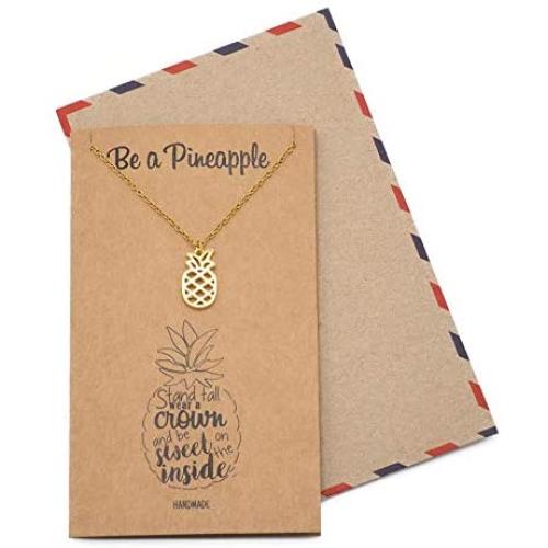 Quan Jewelry Pineapple Necklace, Handcrafted Gold Tone Motivational Fruit Pendant Charm, Pineapple Sweet Birthday Tropical Gift - 100% Handmade