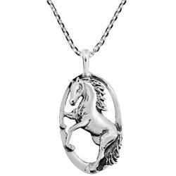 Powerful Oval-Shaped Stallion .925 Sterling Silver Horse Pendant Necklace