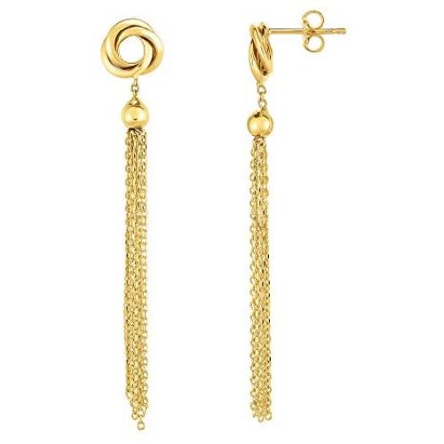 14K Gold Yellow Love Knot Tassel Earrings