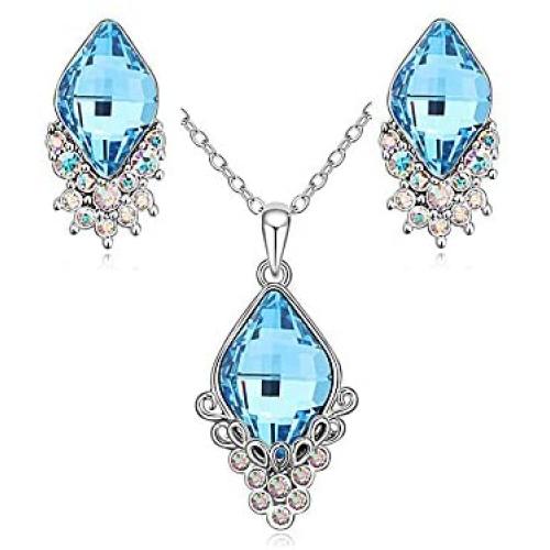 Majesto Jewelry Set – Sky Blue Necklace Pendant Earrings for Women Teen Little Girls - Fashion Prime Gift 18K Gold Plated