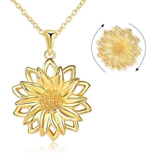 LUHE S925 Sterling Silver Sun Flower Ladybug Pendant Necklace Jewelry Gifts for Girlfriend Mom