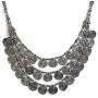 Saissa Oxidised Metal Silver Plated Multi-strand Coins Necklace Indian Jewelry for Women