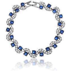 Feraco Blue Tennis Cubic Zirconia Bracelet for Mom Daughter Womens Classic 14K Plated Sapphire Bangle Crystal Jewelry Gifts