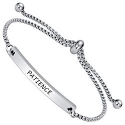 Fashion Inspiration Bracelet - PATIENCE - Inspirational Mantra Message Engraved, Adjustable Slide Jewelry Gifts for Womens Teens
