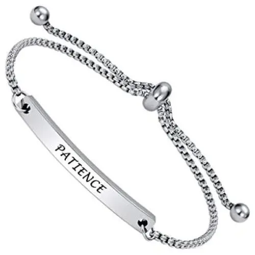 Fashion Inspiration Bracelet - PATIENCE - Inspirational Mantra Message Engraved, Adjustable Slide Jewelry Gifts for Womens Teens Fashion Inspiration Bracelet - PATIENCE - Inspirational Mantra Message Engraved, Adjustable Slide Jewelry Gifts for Womens Teens