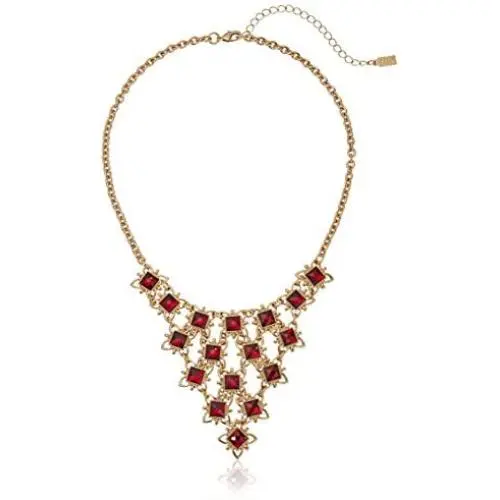1928 Jewelry Gold-Tone Red Bib Statement Necklace, 15.5'' + 3'' Extender 1928 Jewelry Gold-Tone Red Bib Statement Necklace, 15.5'' + 3'' Extender