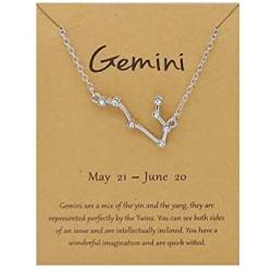 Rhinestone Zodiac Pendant Necklace for Women Girls.Silver Crystal 12 Constellation Necklaces Horoscope Sign Star Gemini Necklace Friendship Jewelry