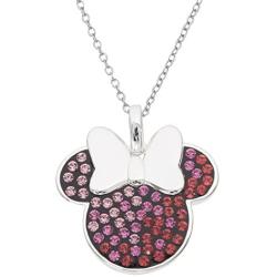 Disney Womens Jewelry Minnie Mouse Silver Plated Multi Pink Crystal Pendant, 18''