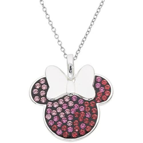 Disney Womens Jewelry Minnie Mouse Silver Plated Multi Pink Crystal Pendant, 18''