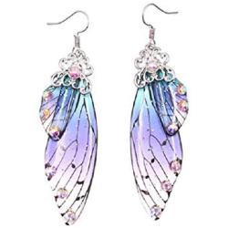 Multicolored Butterfly Wing Hook Earrings Elegant Acrylic Insect Drop Earrings Crystal Dragonfly Wing Earrings for Women Girls Jewelry(Blue)