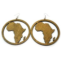 Teris Boutique Wooden Africa Map Big Large Round Circle African Women Dangle Fashion Earrings