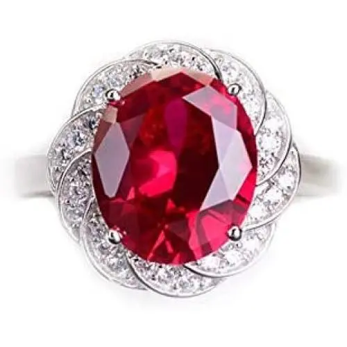 Alexs Wish List Lab Created Ruby Halo Ring in 14K White Gold Plated Adjustable Size