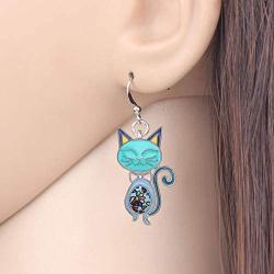DUOWEI Enamel Cute Bow-knot Kitten Cat Earrings Charms Cat Jewelry Dangle Drop for Women Girls Teens Birthday Holiday Gifts