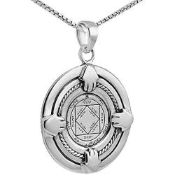 Victorious Seal Amulet King Solomon Pendant Silver 925 Talisman with Hamsa