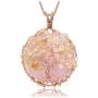 Top Plaza Healing Crystal Rose Quartz Stone Pendant Necklace Tree of Life Wire Wrapped Necklaces Handmade Reiki Gemstone Jewelry for Womens