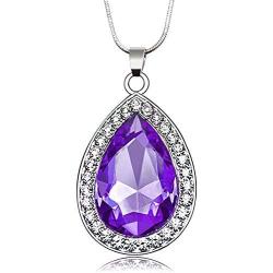 2pcs Sofia Amulet Necklace Teardrop Amethyst Pendant Necklace Sofia The First Princess Costumes Jewelry Girls Necklace