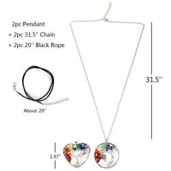 Yunison 2pcs Tree of Life Necklace for Women Chakra 7 Gemstone Pendant Handmade Jewelry Gift