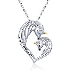 Bolelis Unicorn Necklace for Women Girl - Sterling Silver Cute Mother Daughter Horse in Heart Pendant Necklace Jewelry,Rolo Chain 18 Inches (Unicorn Necklace)