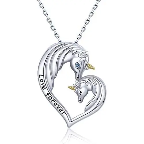Bolelis Unicorn Necklace for Women Girl - Sterling Silver Cute Mother Daughter Horse in Heart Pendant Necklace Jewelry,Rolo Chain 18 Inches (Unicorn Necklace) Bolelis Unicorn Necklace for Women Girl - Sterling Silver Cute Mother Daughter Horse in Heart Pendant Necklace Jewelry,Rolo Chain 18 Inches (Unicorn Necklace)