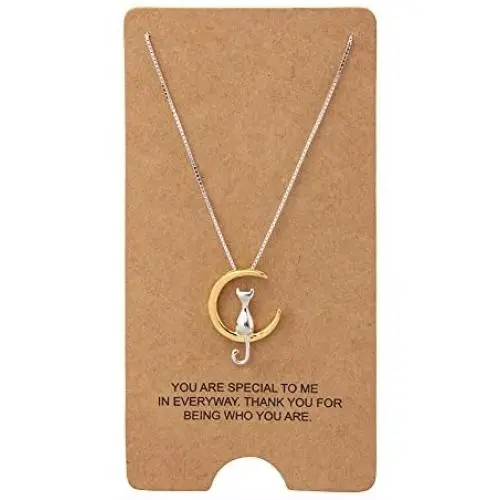 WRISTCHIE Sterling Silver Jewelry Cat On Moon Pendant Necklace 18''
