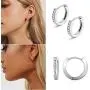 Hoop Earrings for Women, 2 Pairs Sterling Silver and Gold Hypoallergenic Womens Mens Ear Cuff with Cubic Zirconia, Small Jewelry Cartilage Earring Set for Girls as Gift