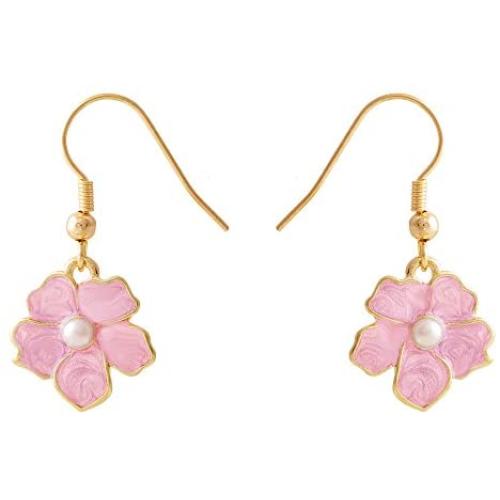 SENFAI Tiny Myosotis Forget Me Not Flower Charm Dangle Earrings Wedding Gift 3 Tone (Purple Gold)
