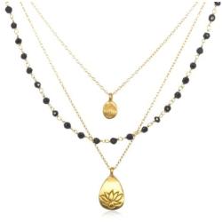 Satya Jewelry Classics Onyx Lotus and Tree of Life Triple-Chain Necklace (18-Inch)