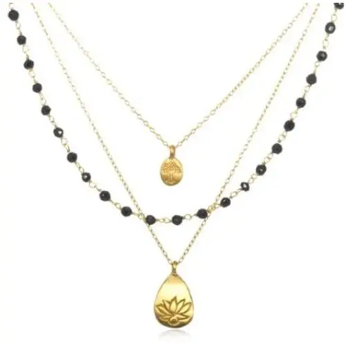 Satya Jewelry Classics Onyx Lotus and Tree of Life Triple-Chain Necklace (18-Inch) Satya Jewelry Classics Onyx Lotus and Tree of Life Triple-Chain Necklace (18-Inch)