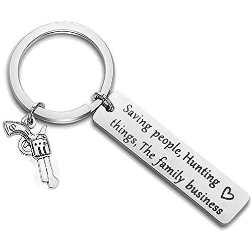 Zuo Bao Supernatural Inspired Jewelry Supernatural Quote Saving People Hunting Things The Family Business Keychain Gun Charm Gift for Supernatural Fans