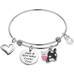 TongXin Funny Cow Jewelry for Women Just a Girls Who Loves Cow Bracelet Cow Themed Farm Gifts Cow Lover Gifts for Girls